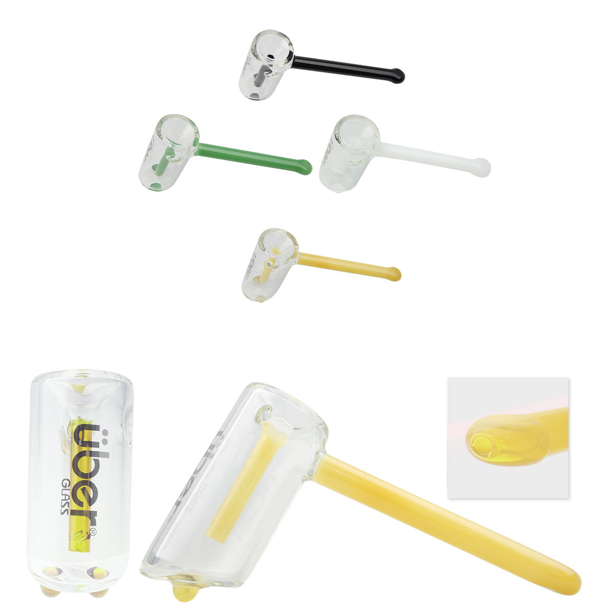 Uber Glass 6" Hammer Bubbler w/ Flat Mouthpiece - Solid Colors