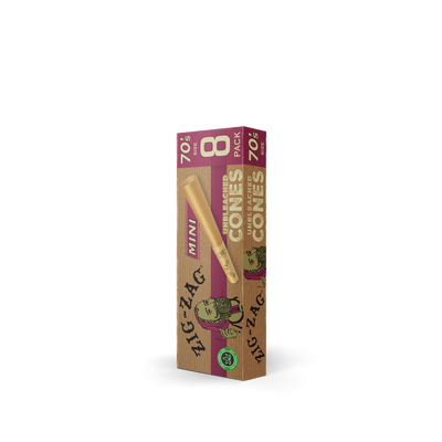Zig Zag Mini Unbleached Cones 70mm - 8 Cones Per Pack - 18 Packs Per Display