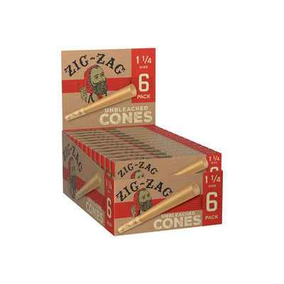 Zig Zag Cones Unbleached 1.25 - 6 Cones Per Pack - 24 Packs Per Display